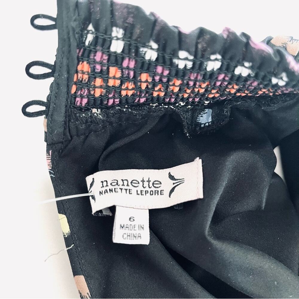 Nanette Nanette Lepore Black Polka-Dot Pleated Smocked detail Midi Dress Sz 6 - Picture 4 of 10